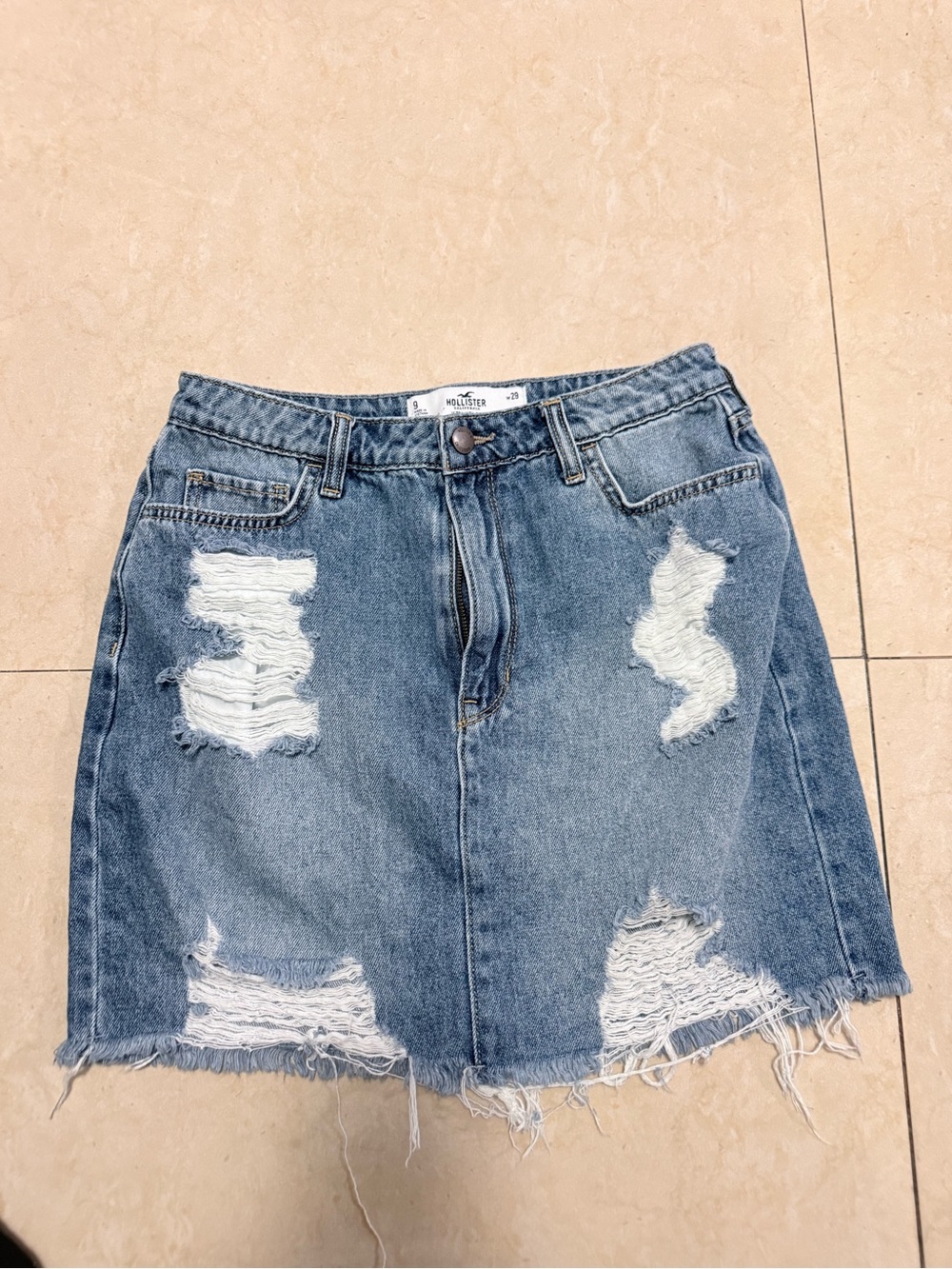 Hollister Light Blue Distressed Denim Mini Skirt